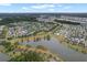 An aerial view of the community reveals well-maintained homes, lush trees, and a scenic pond at 410 Eliston St, Summerville, SC 29486