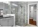 Well-lit bathroom featuring a glass shower and modern fixtures at 410 Eliston St, Summerville, SC 29486