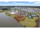 A scenic aerial view shows the community pool, lake, tennis courts, and well-manicured landscapes at 410 Eliston St, Summerville, SC 29486