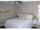 Comfortable bedroom with ceiling fan, neutral walls and a plush bed with decorative pillows at 7774 Ginger Ln, North Charleston, SC 29420