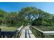 Scenic boardwalk leading to a tranquil waterfront area, surrounded by trees and foliage at 1195 Framptons Inlet Rd, Edisto Island, SC 29438