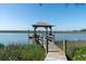 View of a covered dock on a serene waterway surrounded by lush greenery and clear skies at 1195 Framptons Inlet Rd, Edisto Island, SC 29438