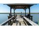 Close up of the wooden dock with seating, a kayak, and tranquil water views at 1195 Framptons Inlet Rd, Edisto Island, SC 29438