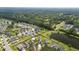 Aerial view of a suburban neighborhood featuring manicured lawns and a community pond near a wooded area at 160 Brookhaven Rd, Summerville, SC 29486