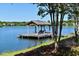 Lake view showcasing a covered dock with Adirondack chairs, offering a peaceful retreat for relaxation at 2747 Calico Bass Ln, Johns Island, SC 29455