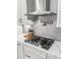 Close-up of a gas range with stainless steel hood and tiled backsplash at 277 Fiddleback Dr, Summerville, SC 29486