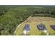 Aerial view of a new home showcasing its landscaped yard and proximity to wooded areas at 310 Mizell Rd, Dorchester, SC 29437