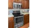 Cozy kitchen featuring stainless steel appliances, wood cabinets, and decorative backsplash at 346 Cicadas Song, Moncks Corner, SC 29461