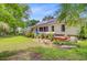 Spacious backyard featuring a house with solar panels, a patio, and lush greenery at 4 Garth Dr, Charleston, SC 29414