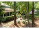 Lush backyard with a quaint fire pit area and mature trees providing shade and privacy at 5032 Coral Reef Dr, Johns Island, SC 29455
