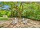Spacious backyard featuring shaded seating area with fire pit and mature trees at 734 Fort Sumter Dr, Charleston, SC 29412