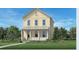 Charming two-story home with a covered porch and well-manicured lawn on a sunny day at 140 Falaise St, Charleston, SC 29492