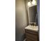 Powder room with floating vanity, modern faucet, and mirrored lighting fixture at 1495 Keshi Pearl Dr, Mount Pleasant, SC 29466