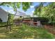 Backyard swing set and seating with mature trees providing shade and privacy for outdoor relaxation at 1514 Village Sq, Mount Pleasant, SC 29464