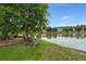 Scenic view of a calm pond with trees, green grass, and wooden benches creating a peaceful setting at 1870 Gammon St, Charleston, SC 29414