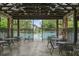 Covered area with tables and chairs overlooking the community pool, providing a comfortable space to relax at 243 Old Savannah Dr, Goose Creek, SC 29445