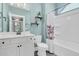 Bathroom with vanity, toilet, bathtub, and decorative blue walls at 467 Hidden Meadow Ln, Summerville, SC 29486