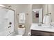 Functional bathroom with shower-tub combo, updated vanity, and South Carolina Gamecocks theme at 525 Scholar Way, Summerville, SC 29486