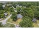 Aerial view showcases this charming home with lush landscaping, mature trees and inviting backyard area at 1350 Mosstree Rd, North Charleston, SC 29405