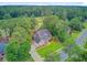 Aerial shot shows a house with a manicured lawn near a golf course and dense woods, nestled in a neighborhood at 204 Bellerive Ln, Summerville, SC 29483
