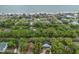 Scenic aerial view of charming coastal homes nestled among lush trees, with a serene beach and ocean in the background at 209 Jungle Rd, Edisto Beach, SC 29438