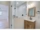 Beautiful bathroom featuring a glass enclosed shower, vanity and wood accents at 2135 Clayton St, Charleston, SC 29414