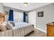Bedroom with window, blue curtains, and double door closet at 3061 Penny Ln, Johns Island, SC 29455