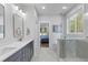 Bathroom featuring glass enclosed shower and double vanity at 727 Hodge Rd, Summerville, SC 29483