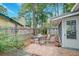 Fenced backyard features a patio, shed, and beautiful plantings at 109 Willow Ct, Summerville, SC 29486