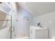 Bathroom featuring glass enclosed shower, marble countertop, and white cabinets at 1231 Wild Olive Dr, Mount Pleasant, SC 29464