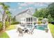 Beautifully landscaped backyard with pool, spa, patio area, and outdoor seating at 1566 Lindsey Creek Dr, Mount Pleasant, SC 29466