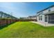 Spacious backyard with lush green grass, privacy fence, and screened-in porch at 201 Bigleaf Ct, Summerville, SC 29486