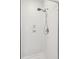 Shower with silver shower head, white interior, and silver lever at 2267 N Marsh Dr, Mount Pleasant, SC 29466
