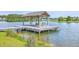 Waterfront dock featuring a covered seating area, providing a perfect spot for relaxation by the lake at 2931 Waterleaf Rd, Johns Island, SC 29455