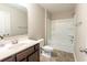 Standard bathroom featuring a shower-tub combination and a vanity with sink and mirror at 408 Fox Sparrow Ct, Summerville, SC 29486