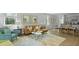 Open-concept living space featuring a modern sofa, area rug, and stylish decor leading to a kitchen and dining area at 720 Long Bluff Rd, Summerville, SC 29486