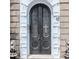 Ornate iron front door with lion statues and white stone trim, offering unique architectural detail at 81 Rutledge Ave, Charleston, SC 29401