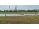 Scenic view of a waterway with a boat cruising past, with a suspension bridge in the distance at 104 Beach St, Mount Pleasant, SC 29464
