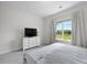 Light-filled bedroom featuring a gray carpet and a window view alongside a television on a dresser at 133 Headwater Dr, Summerville, SC 29486