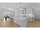 Open kitchen featuring an expansive island, modern pendant lights, and a view to the dining area at 133 Headwater Dr, Summerville, SC 29486
