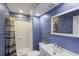Bathroom featuring a shower with curtain, single sink vanity, toilet, mirror and recessed lighting at 138 W Mariners Cay Dr, Folly Beach, SC 29439