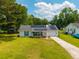 An elevated view of a charming home with solar panels and a lush green lawn at 171 N Main St, Ridgeville, SC 29472