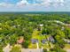 A high aerial view of property and surrounding neighborhood covered in mature trees, near local stores at 171 N Main St, Ridgeville, SC 29472