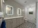 Bright bathroom features patterned tile flooring, double sinks, and soaking tub at 21 George St # 102, Charleston, SC 29401