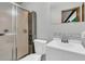 Modern bathroom featuring a glass shower, updated vanity, and stylish fixtures at 211 White Church Ln, Summerville, SC 29485