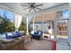 Inviting screened porch with cozy seating, ceiling fan, and view of the backyard at 308 Oak Park St, Summerville, SC 29486