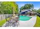 Backyard with a refreshing pool, patio furniture, and a dining set for outdoor enjoyment at 310 Christiee Ct, North Charleston, SC 29418