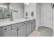 Stylish bathroom with double vanity, sleek gray cabinets, and modern fixtures at 350 Dahlia Row Dr, Summerville, SC 29486