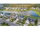 Beautiful aerial view of homes by a serene pond, surrounded by lush greenery and a tree-lined horizon at 451 Spectrum Rd, Summerville, SC 29486