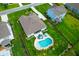 Aerial view showcases the house, pool and landscaping in a well-maintained fenced backyard at 5509 Alpine Dr, Summerville, SC 29483